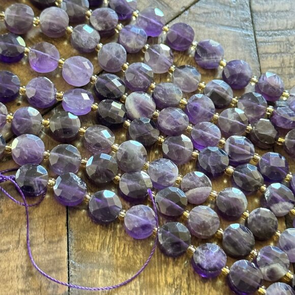 Faceted Flat Round Amethyst Bead Strand - 10mm - Picture 4 of 4